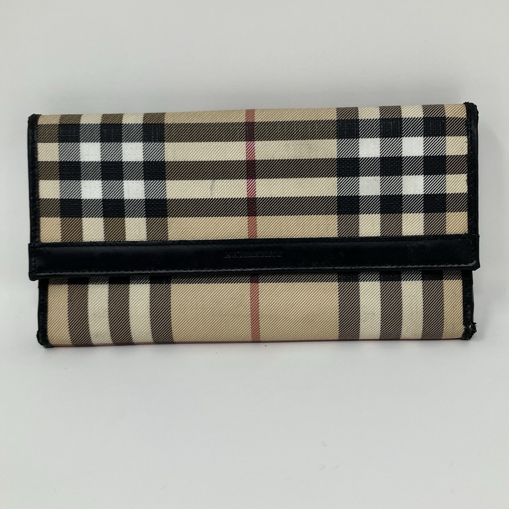 Burberry Vintage Nova Check Continental Long Wallet Black Trim Made In Italy